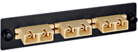 SC metal fiber optic adapter panel with 6 simplex connectors mounted on black rack plate