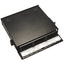 ICC 6 panel fiber optic rack mount enclosure with 3 RU capacity, black steel construction with front panel access door open