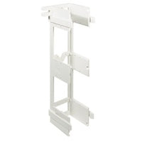 White ICC 66 block universal mounting bracket with three horizontal shelves for vertical wall or rack installation