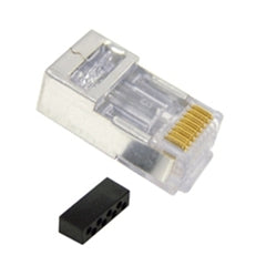 Cat 6 shielded RJ45 connectors 100 pack with solid and stranded wire compatibility and black connector housing Main image