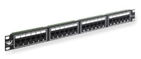 24-port Cat5e patch panel in 1RU rackmount format with organized port layout for network cabling infrastructure