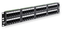 ICC Cat 6 48 port patch panel mounted in 2U rack space with organized network cable management