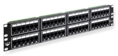 ICC Cat 6 48 port patch panel mounted in 2U rack space with organized network cable management
