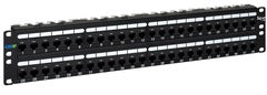 ICC CAT6A 48-port patch panel with dual RMS in black, wall-mounted networking hardware Main image