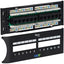 ICC Cat5e 12-port front access patch panel with black housing, RJ45 connectors, and numbered port labels 1-12