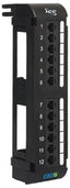 ICC Cat 6 vertical 12 port patch panel with black frame and labeled port positions for network cabling installation