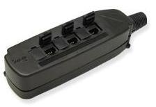 ICC 6 port mobile cat 6 patch panel with black housing and cable management ports for network cabling