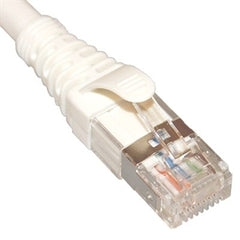 White ICC Cat6A FTP patch cable with RJ45 connectors and spiral wrap sleeve, 15 feet length