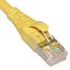 Yellow Cat6A FTP patch cable with molded RJ45 connectors, 25 feet length, showing twisted pair wiring inside connector