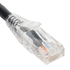 ICC Cat5e patch cord with clear boot connector and black cable, 10-foot length for network cabling