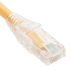 Yellow Cat6 network patch cord with clear boot connector, 25 feet length