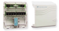 ICC Mini Net Media Center with modular networking hardware components and wall-mounted enclosure housing structured cabling …