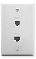 White wall plate with dual RJ-11 voice and Cat5e data ports for structured cabling installations Main image