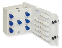 ICC 8 port telco and splitter residential enclosure module with blue connectors and cable management interface