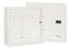 White 14-unit wall-mount network media center with hinged door and cable management panel