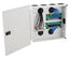 ICC 14 Net Media Center with open hinged door displaying internal network modules and blue cabling connections