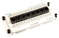 ICC 8 Port Cat 6 Data Residential Module with white face plate and black ports for structured cabling installations Main image