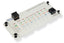 ICC 8 Port Telephone Module with RJ31X connector featuring white housing with red and black wiring terminals and mounting br…