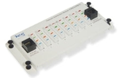 ICC 8 port telephone expansion module with beige face plate and black toggle switches for structured cabling