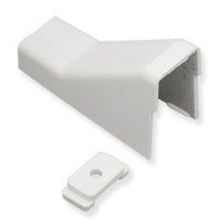 White 1 3/4 inch raceway ceiling entry and clip with adhesive backing shown with mounting hardware