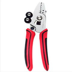 Jackknife All-in-One Fiber Prep Tool with red and black handles and multiple attachment heads for network cabling Main image