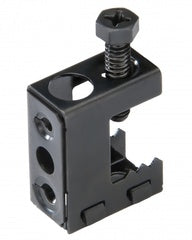 Black Platinum Tools beam clamp with flange and adjustment screw for structured cabling rack mounting