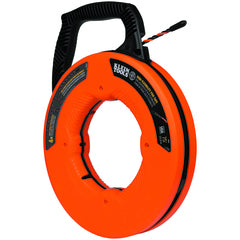 Klein High Flex Polyester Fish Tape 75-foot in orange with black grip handles and guide tube attachment Main image