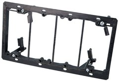 Arlington 4-gang low voltage mounting bracket for existing construction with black plastic frame and internal device mountin…