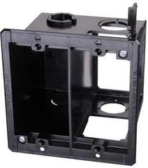 Black Arlington power and low voltage box for existing construction with dual gang openings and mounting bracket Main image