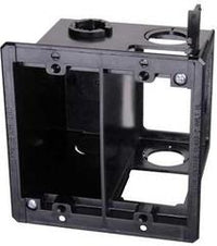 Black Arlington power and low voltage box for existing construction with dual gang openings and mounting bracket