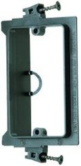 Arlington 1-gang screw-on new construction low voltage mounting bracket with green metal frame and adjustment screws