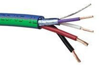 Universal keypad control cable with multi-colored conductors including green, blue, purple, red, black and bare copper stran…