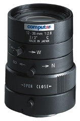 Computar 2/3 inch 12-36mm varifocal manual iris megapixel lens with focus and iris adjustment rings