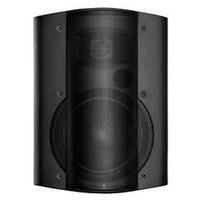 OWI 6.5 inch black outdoor patio speaker with woofer and tweeter drivers mounted on curved cabinet