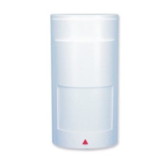 Paradox Analog Single-Optic Wireless PIR Motion Detector with white cylindrical housing and red indicator light