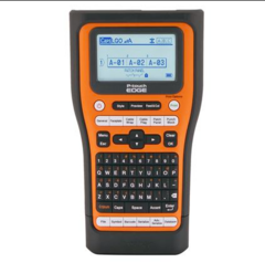 P-touch EDGE handheld industrial label printer with orange and black casing, LCD display screen, and QWERTY keyboard Main image