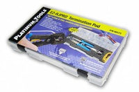 Platinum Tools EZ-RJPRO Termination Pod in clear plastic case with yellow labeling and blue instruction panel
