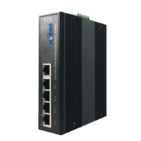 POE-63805GIN-12 industrial 5-port PoE switch with 5 RJ-45 Gigabit Ethernet ports and blue status indicators