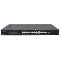 L2 managed gigabit ethernet switch with PoE ports and rack mount hardware for data center networking infrastructure