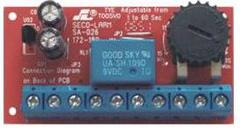 SECO-LARM Enforcer red circuit board timer module with relay, capacitors, and adjustable potentiometer for delay control Main image