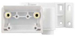 White heavy duty outdoor swivel bracket with dual brass connectors and wall-mounting plate for network cabling installations