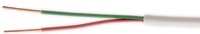 Solid 22/2 alarm wire with white jacket showing red and green conductor strands