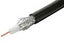 RG6 coaxial cable with bare copper conductor and black jacket, showing stripped end detail