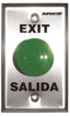 SECO-LARM stainless steel exit request plate with green illuminated button and bilingual Exit/Salida labels