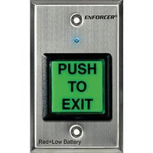 SECO-LARM illuminated push to exit request-to-exit plate with green button and stainless steel faceplate for access control