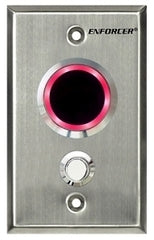 SECO-LARM vandal-proof stainless steel exit request plate with pink illuminated button and control knob Main image