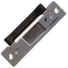 SECO-LARM electric door strike for metal doors with gray metal housing, black solenoid coil, and mounting hardware