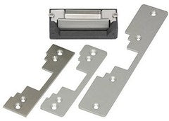 SECO-LARM universal electric door strike with metal mounting plates and bracket components for wood and metal door installat…