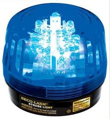 SECO-LARM blue strobe light with illuminated cross design, 6-12VDC rated, rotating beacon dome Main image
