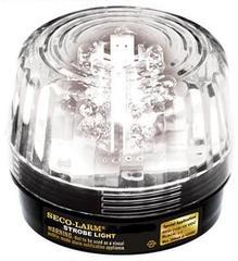 SECO-LARM clear strobe light with cross symbol, 6-24VDC power input, black base and dome housing